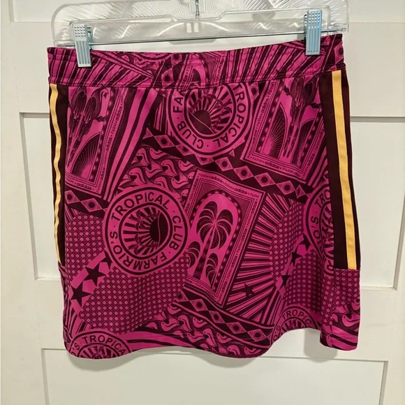 FARM Rio x Adidas Pink Tropical Print Mini Skirt with Gold Stripes - Picture 2 of 12